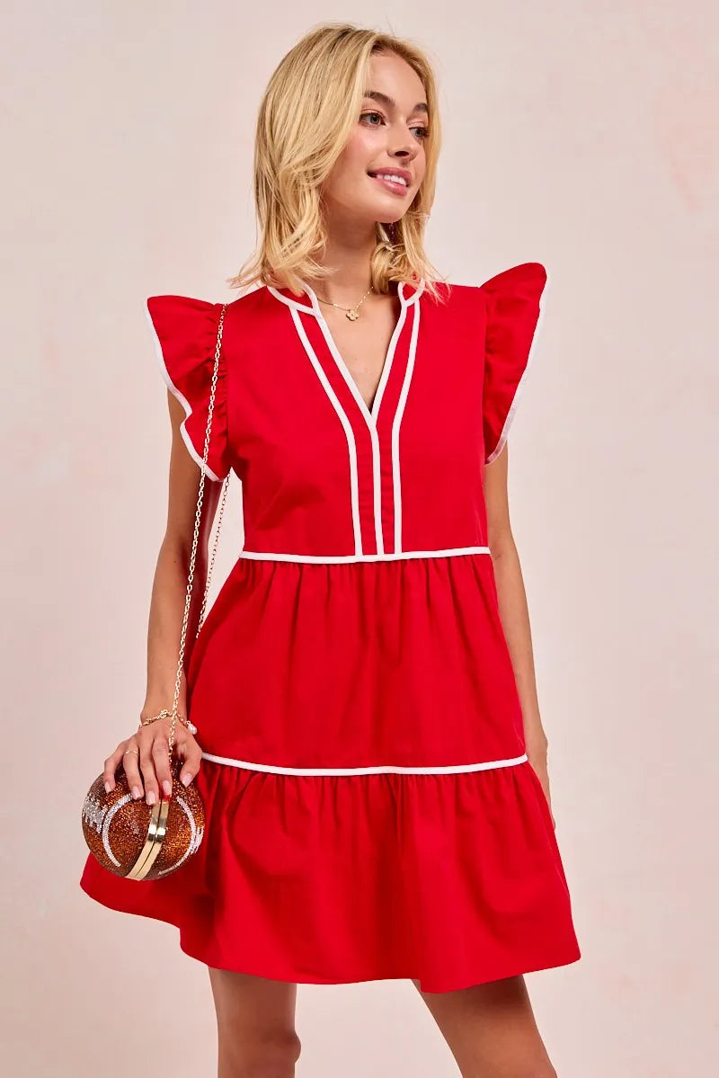 Kvinne Ruffled Kjole Med Kontrastbinding 100% Bomull 1