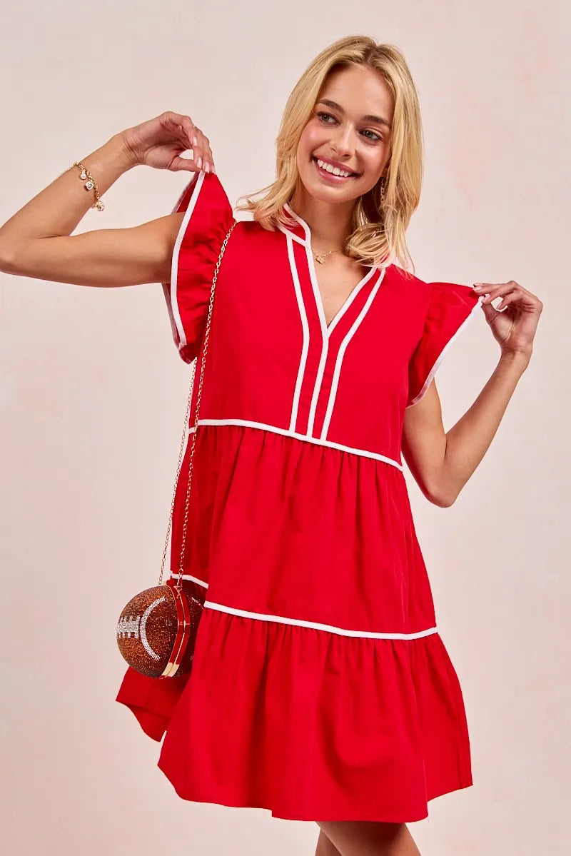 Kvinne Ruffled Kjole Med Kontrastbinding 100% Bomull 7