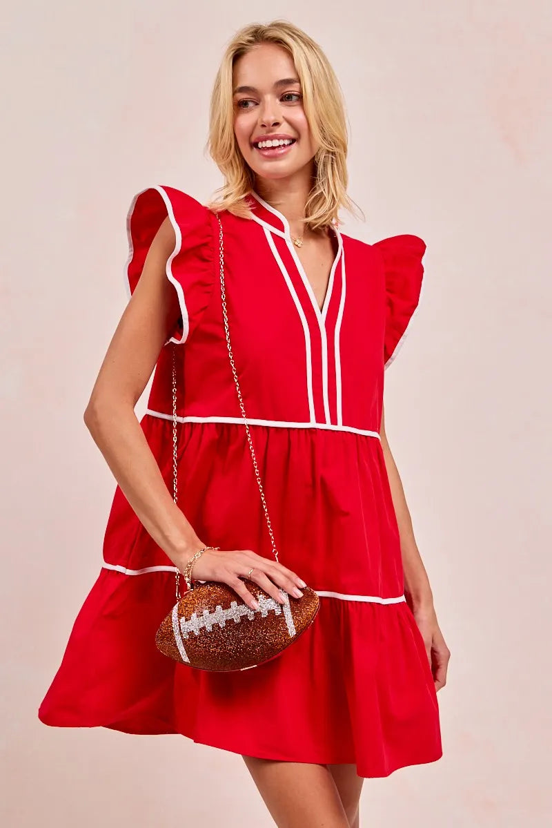 Kvinne Ruffled Kjole Med Kontrastbinding 100% Bomull 8