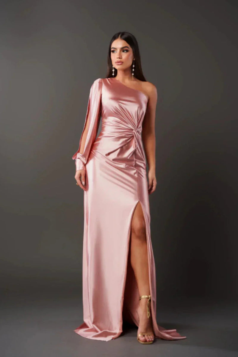 Kvinne Satin En-sleeve Kjole 10