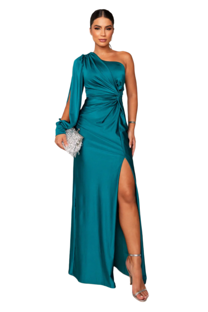 Kvinne Satin En-sleeve Kjole 1
