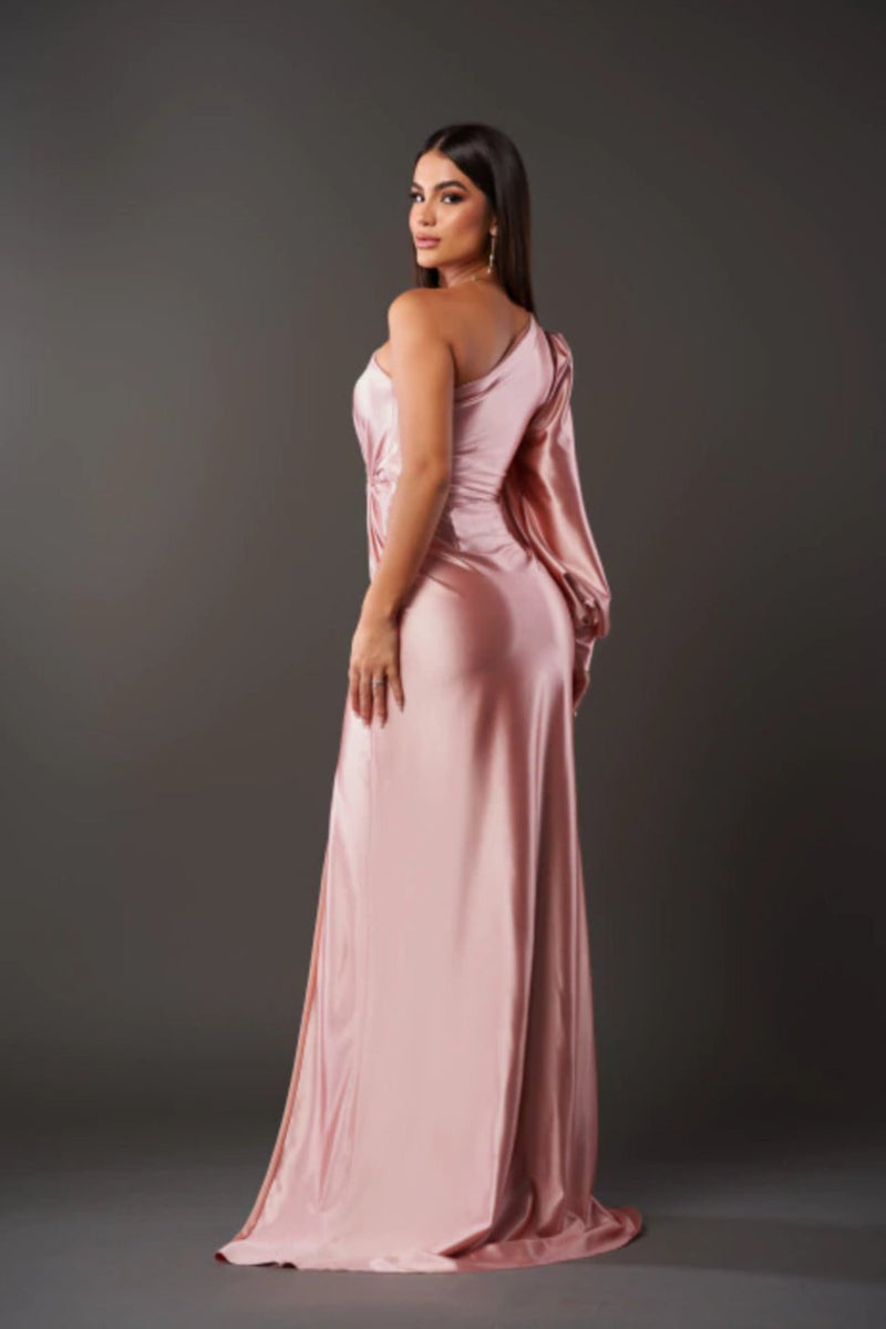 Kvinne Satin En-sleeve Kjole 8