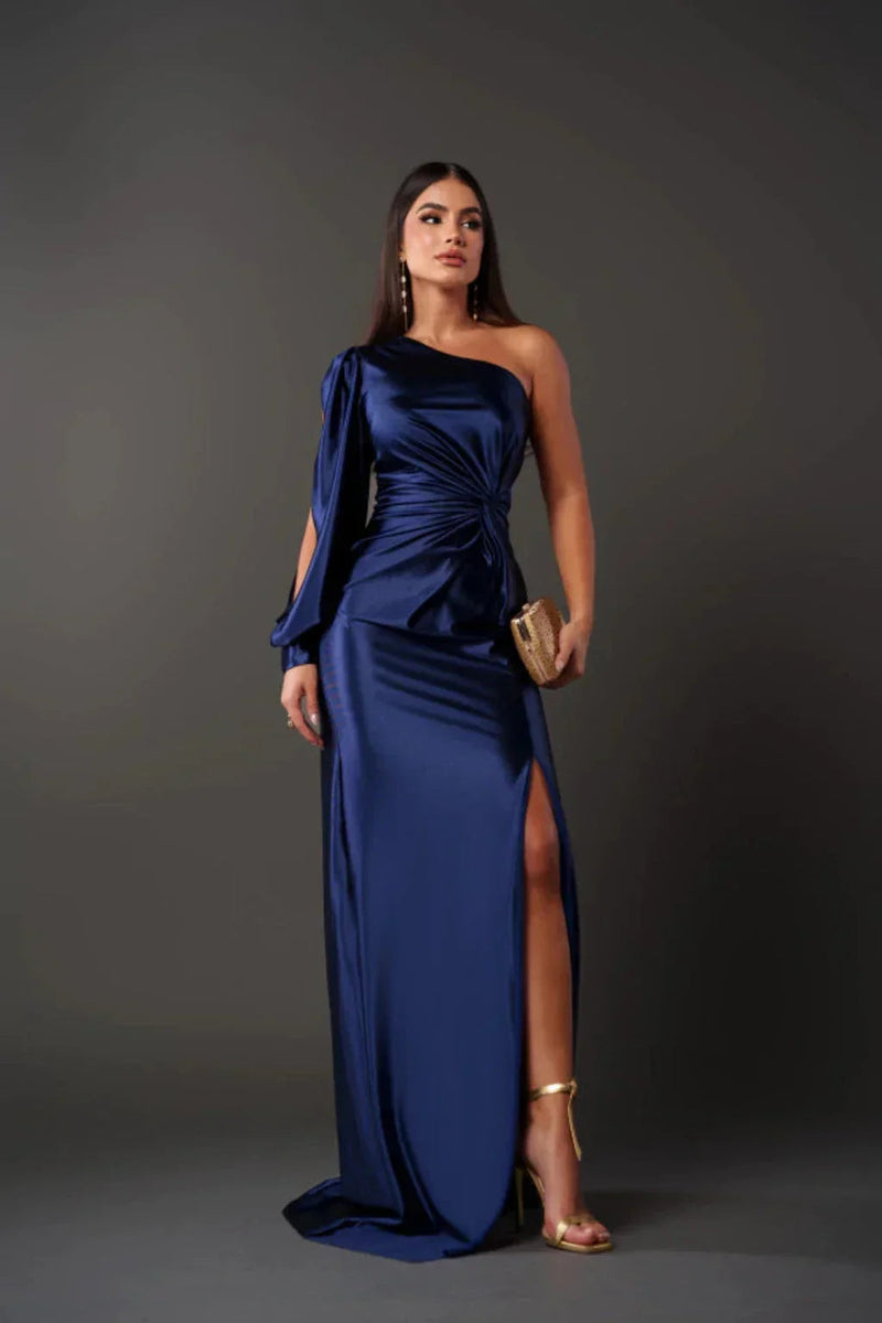 Kvinne Satin En-sleeve Kjole 9