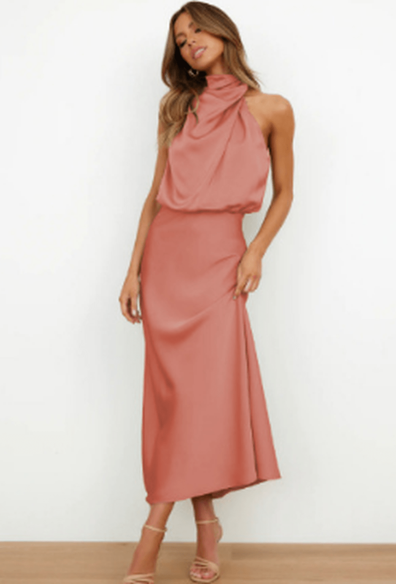 Kvinne Satin Maxi Kjole Enkel Stil 11