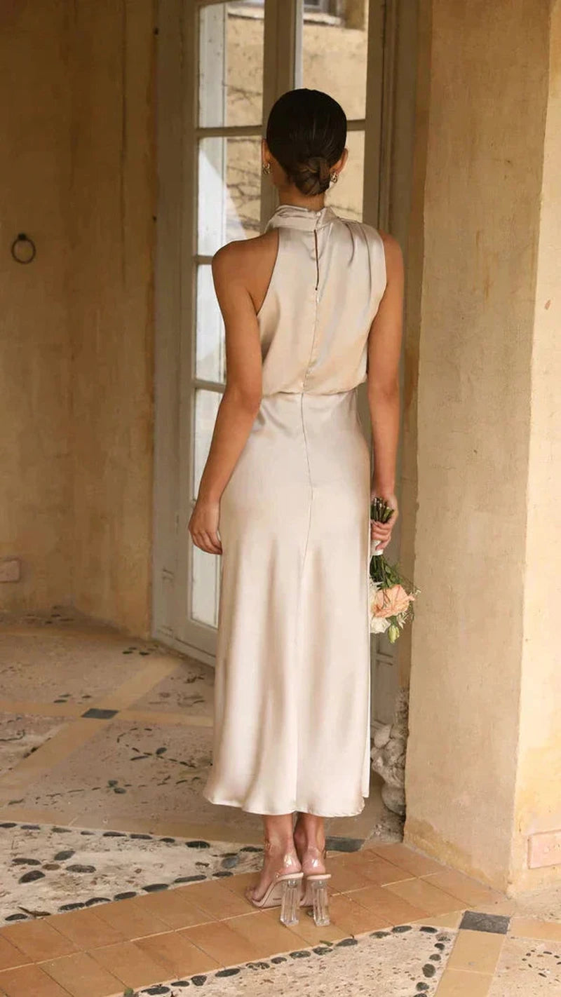Kvinne Satin Maxi Kjole Enkel Stil 1