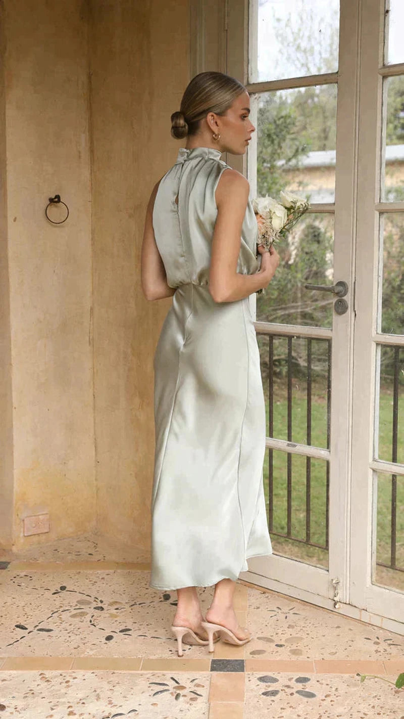 Kvinne Satin Maxi Kjole Enkel Stil 3