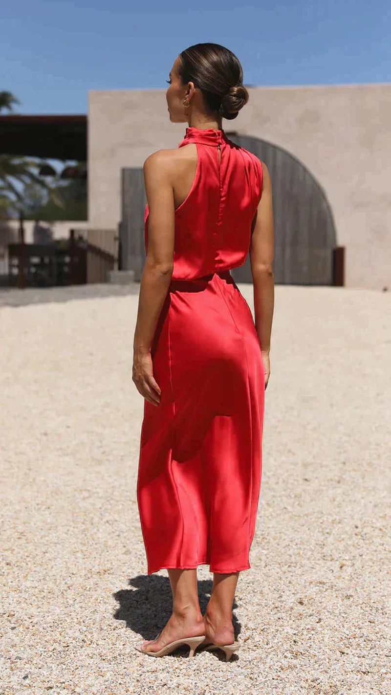 Kvinne Satin Maxi Kjole Enkel Stil 5