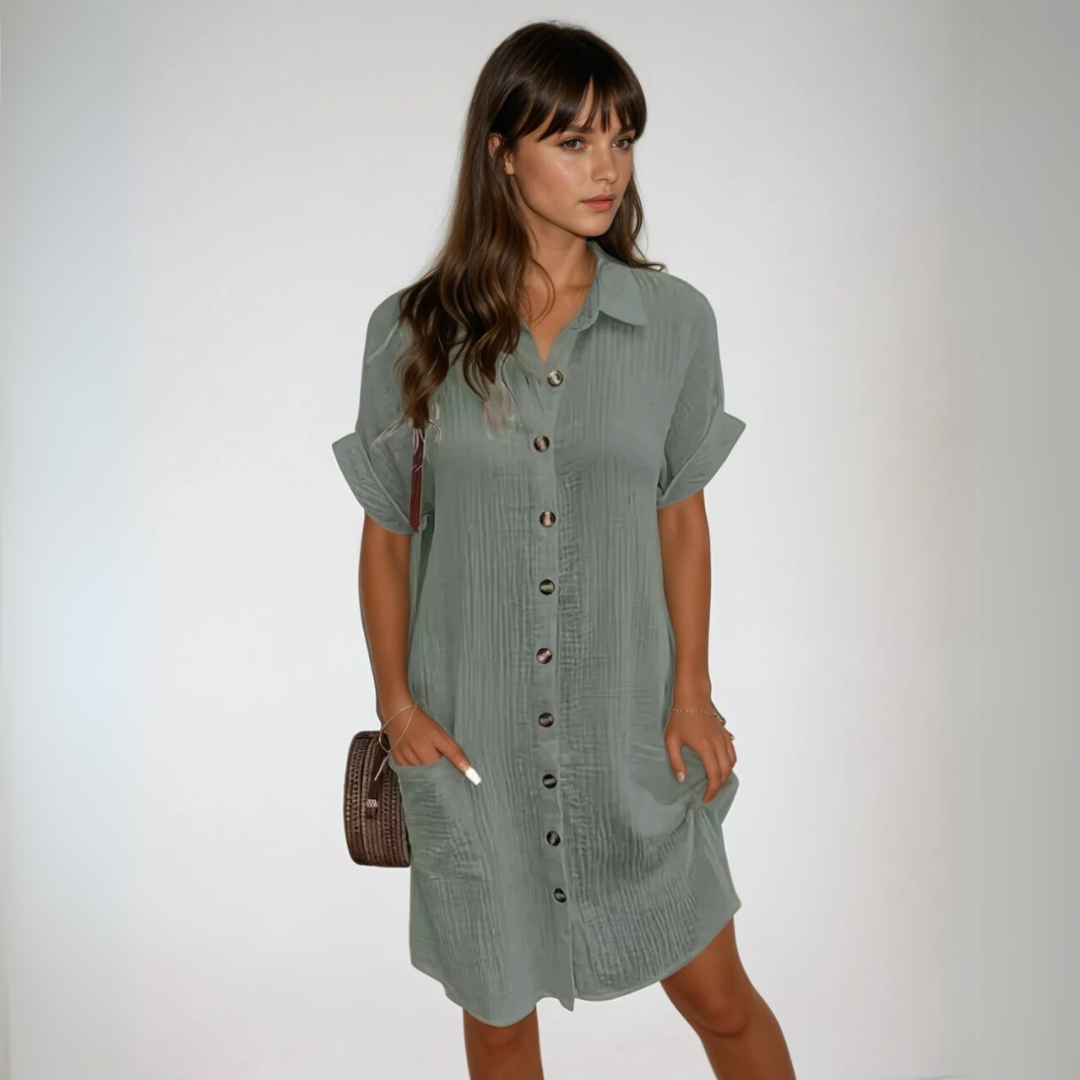 Kvinne Short Sleeve Dress Elegant Komfortabel 3