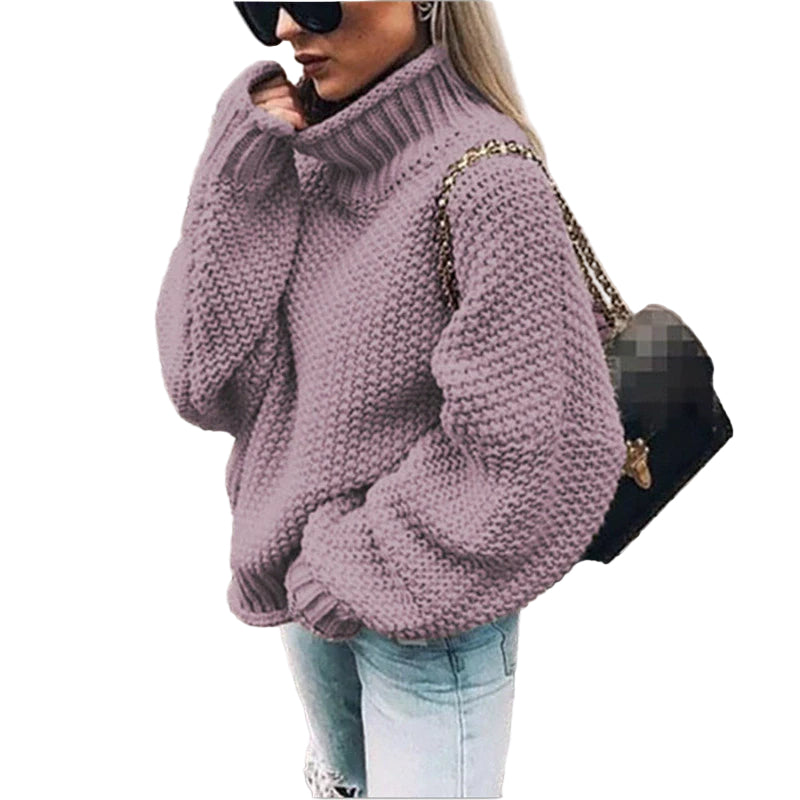 Kvinne Strikkegenser Oversized med Høy Hals 1