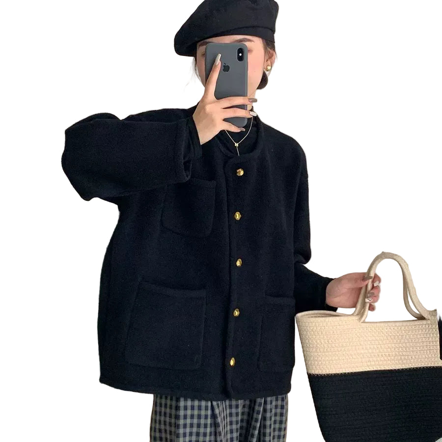 Kvinne Strikket Cardigan – Avslappet Passform – Ullblanding – Knappefront – Lommer 1