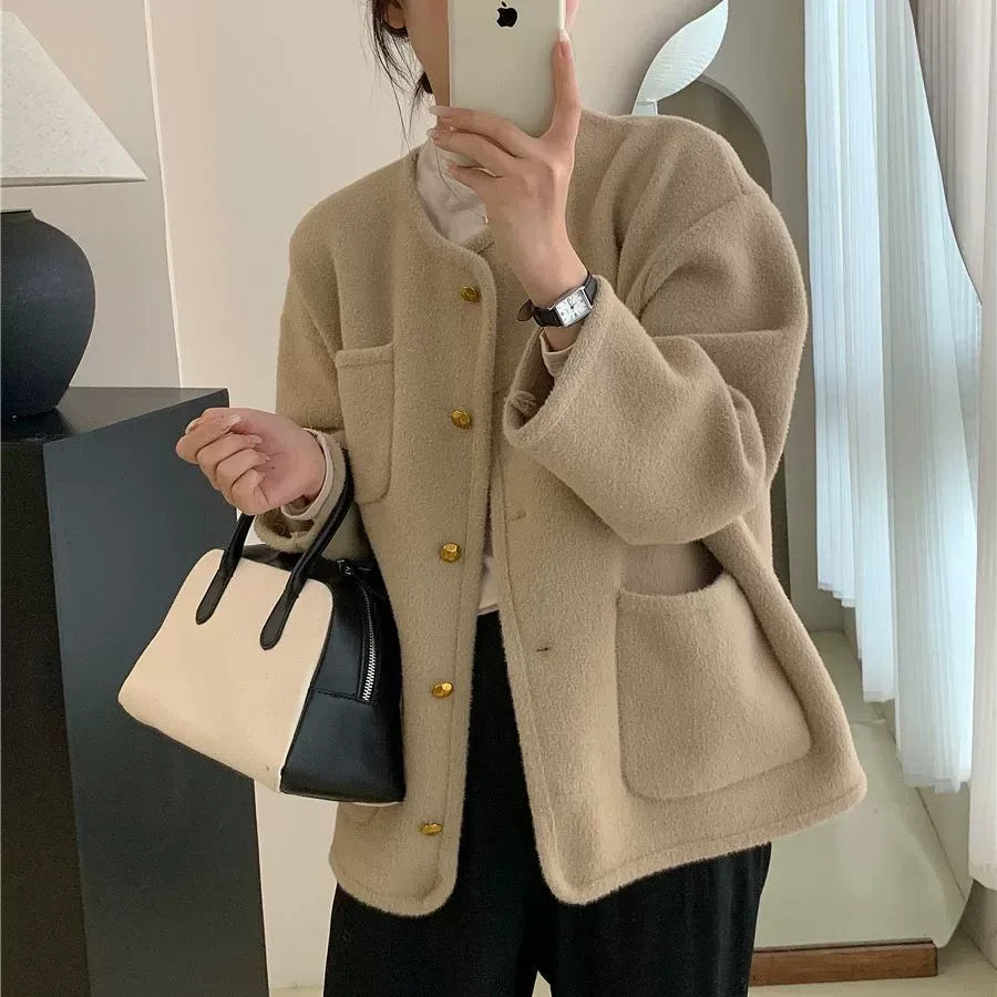 Kvinne Strikket Cardigan – Avslappet Passform – Ullblanding – Knappefront – Lommer 2