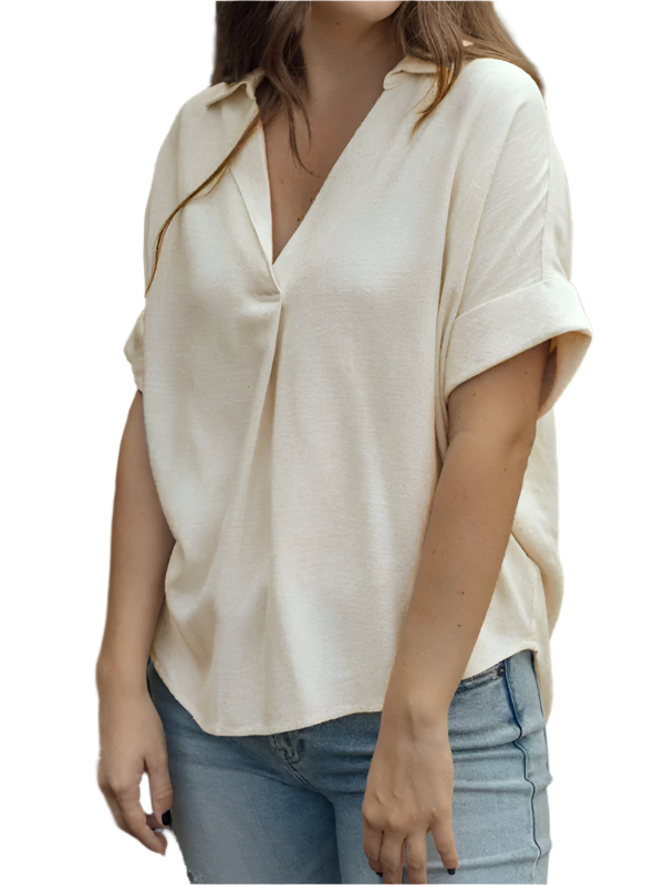 Kvinne T-Skjorte Løs Bomull og Lin 0