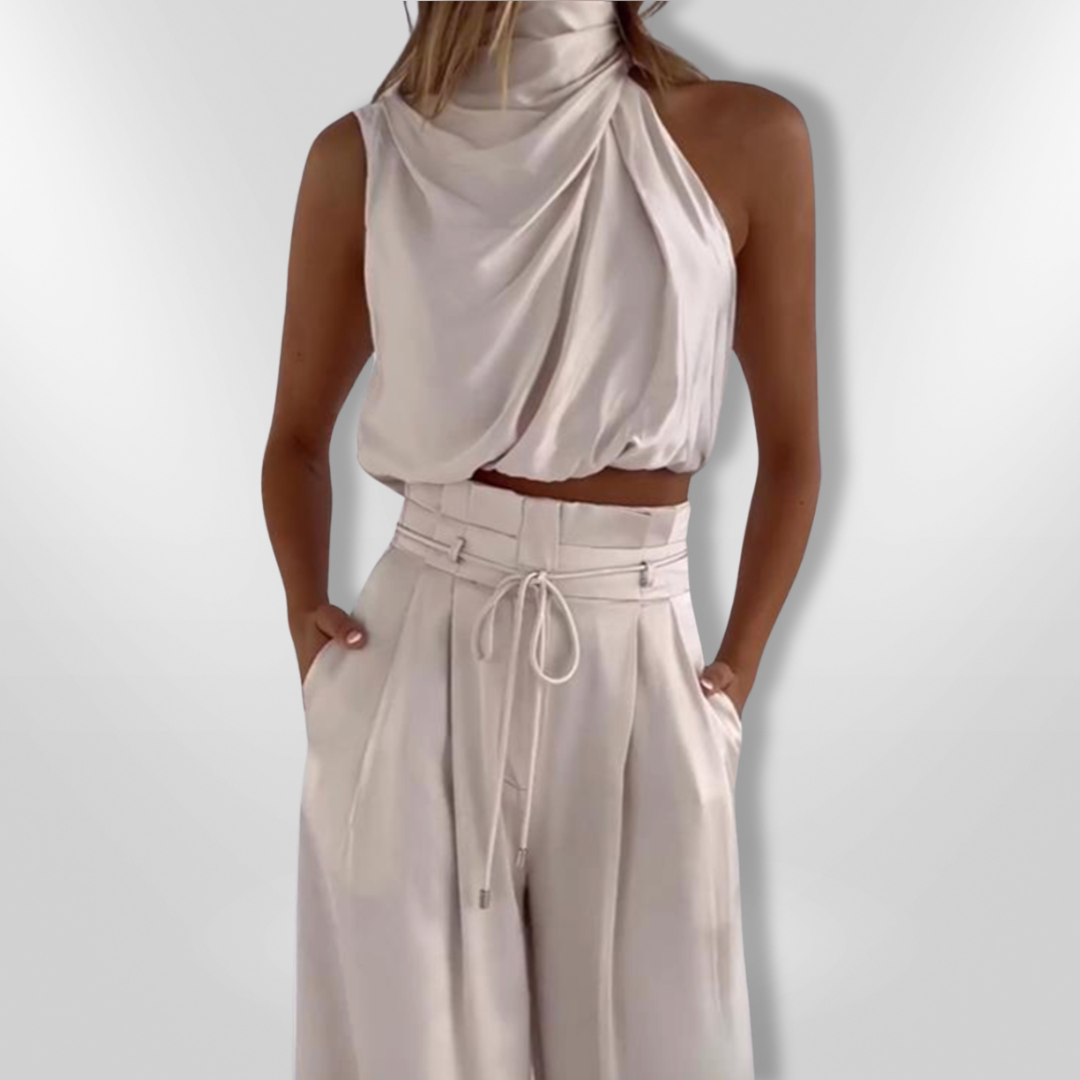 Kvinne To-delt Sett Drapert Polyester Elegant Stilig 3