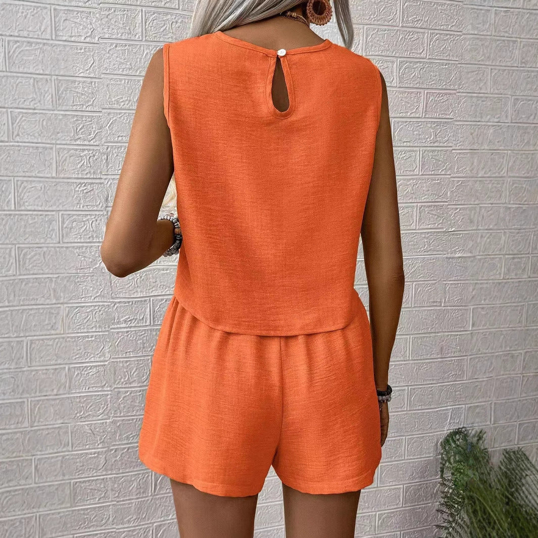 Kvinne To-delt Sett Lettvevd Avslappet Passform Korte Bukser 2