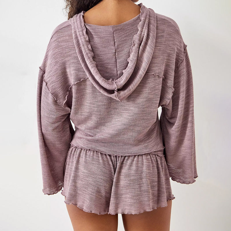 Kvinne To-delt Sett – Cropped Langermet Topp – Høy Midje Flowy Shorts 3