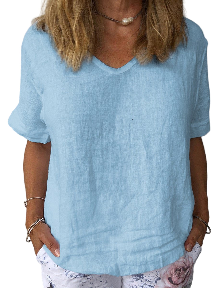 Kvinne Topp Avslappet Bomull og Lin 0