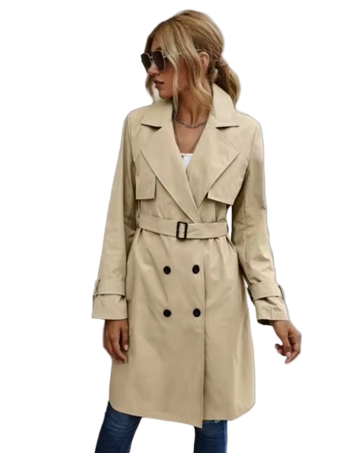 Kvinne Trench Coat med Dobbeltknappet Front 0