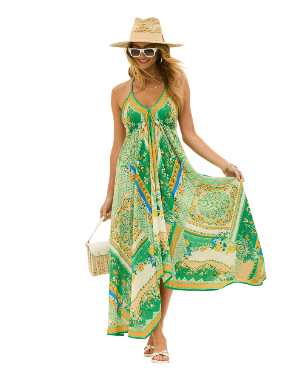 Kvinne V-Hals Bohemsk Lang Kjole 0