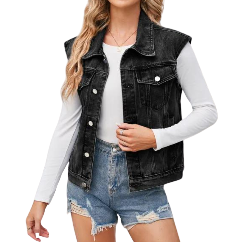 Kvinne Vest i Vasket Denim 0