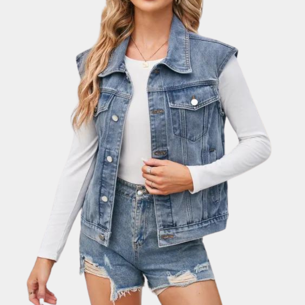Kvinne Vest i Vasket Denim 1