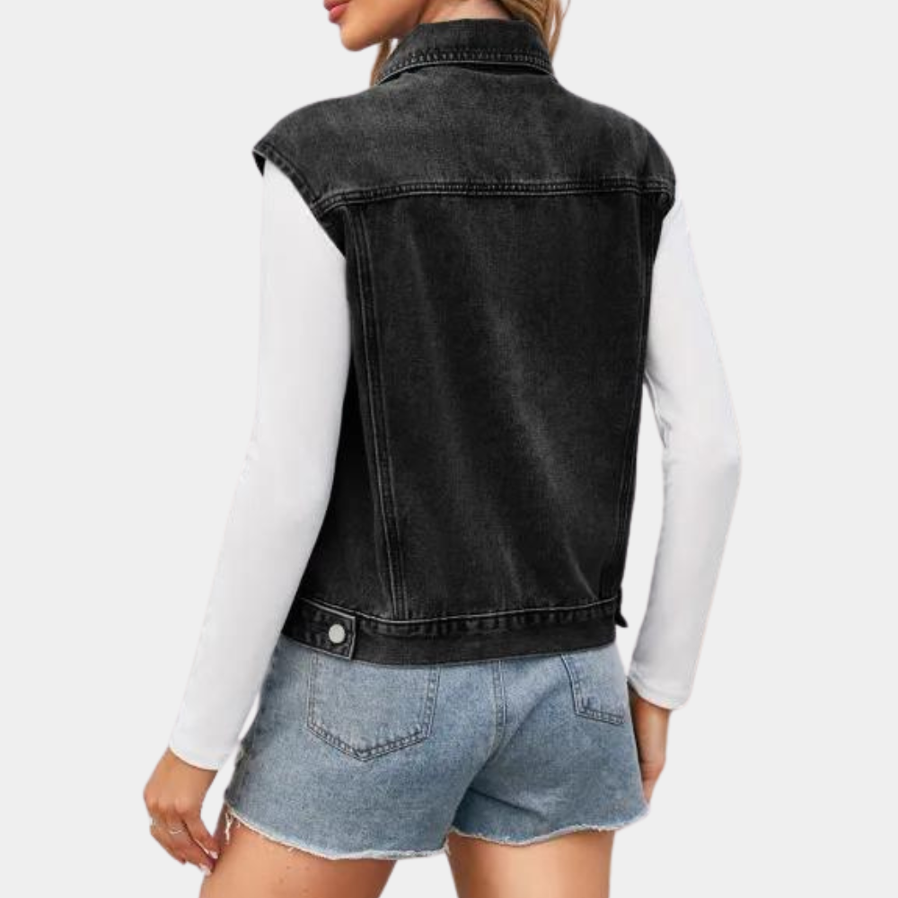 Kvinne Vest i Vasket Denim 2
