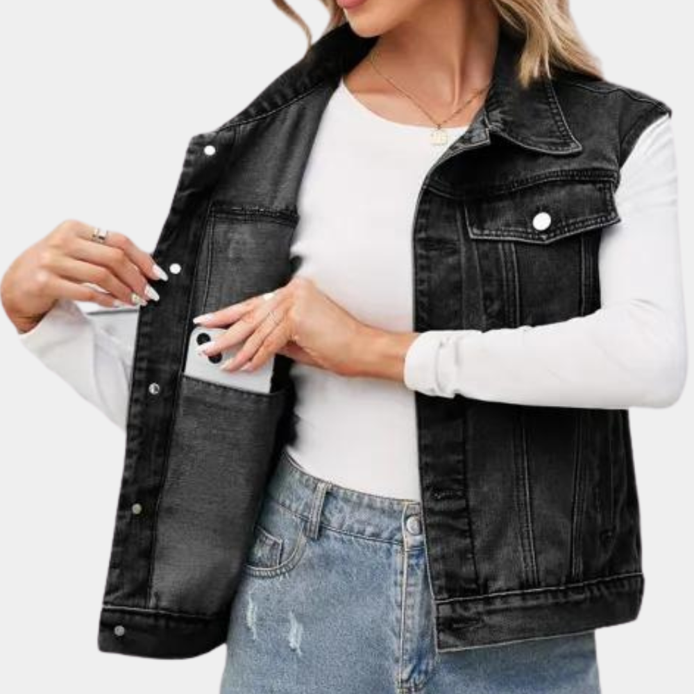 Kvinne Vest i Vasket Denim 5