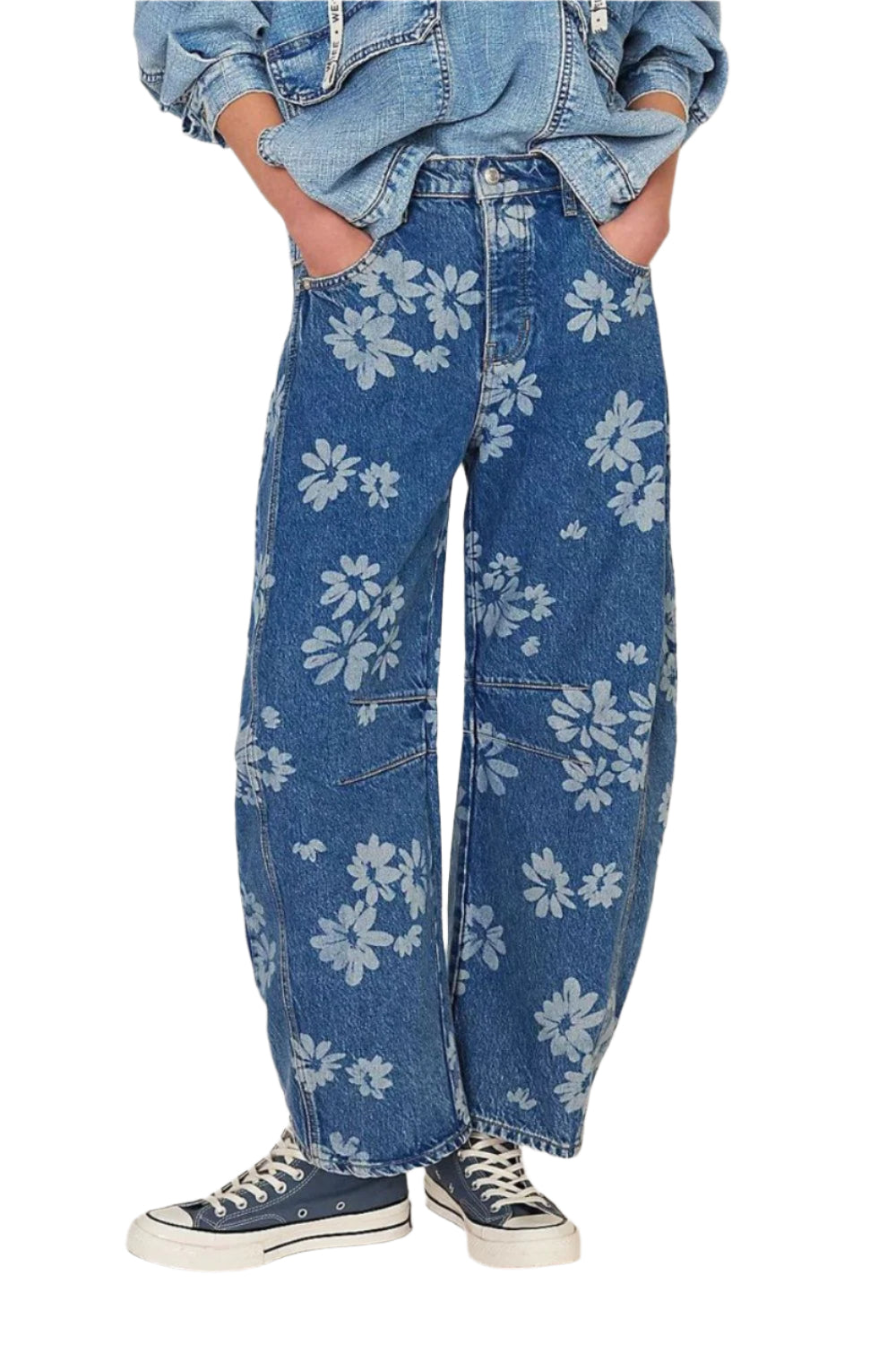 Kvinne Vide Jeans Blomstertrykk Rayon Polyester 0