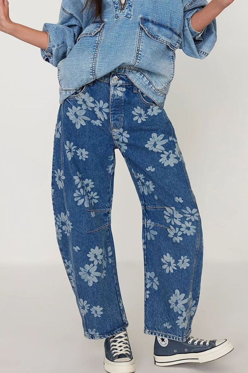 Kvinne Vide Jeans Blomstertrykk Rayon Polyester 2