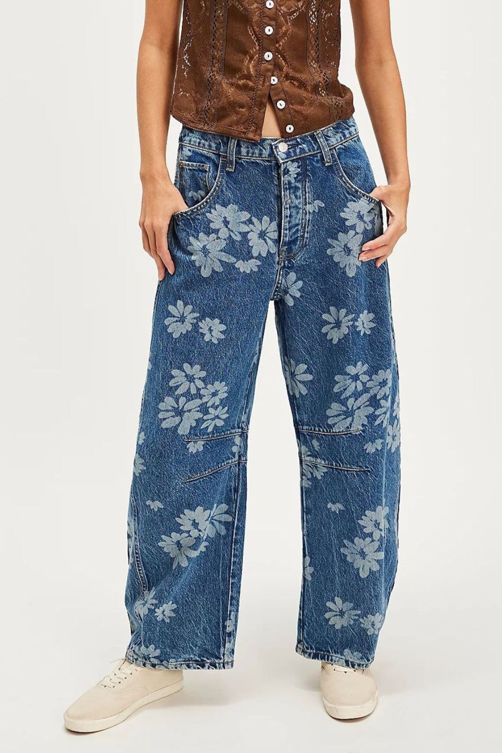 Kvinne Vide Jeans Blomstertrykk Rayon Polyester 4
