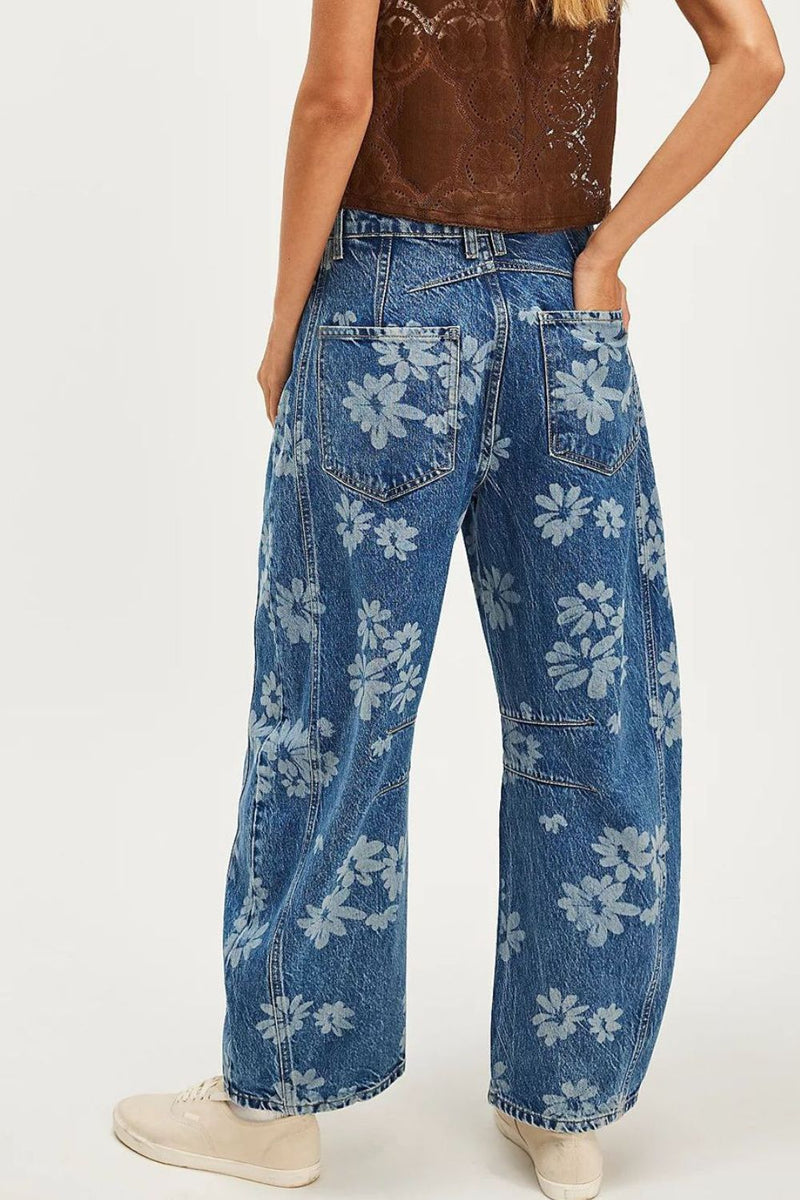 Kvinne Vide Jeans Blomstertrykk Rayon Polyester 5