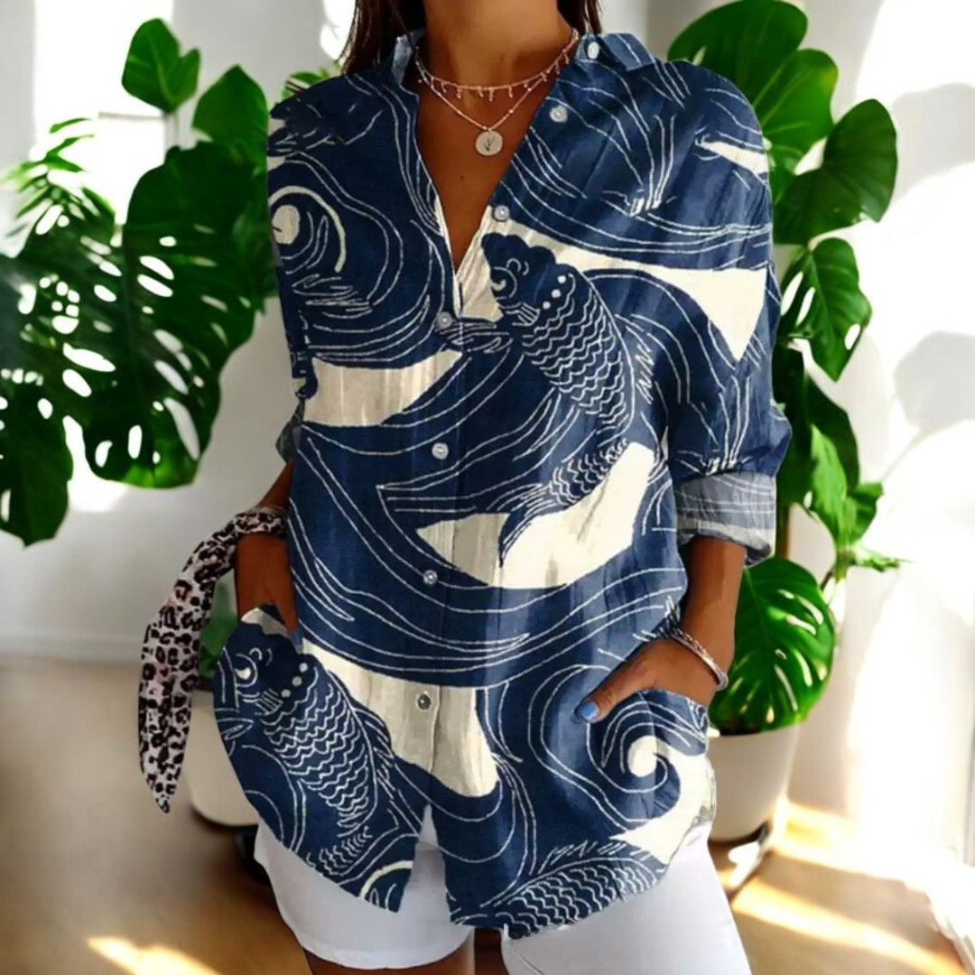 Kvinne Vintage Bluse i Fargerik Design 1