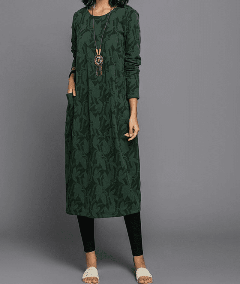 Kvinne Vintage Kjole Grønn Komfortabel Stil 2