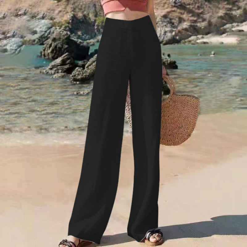 Kvinne Wide-Leg Bukser Høy Midje Lett Stoff 4
