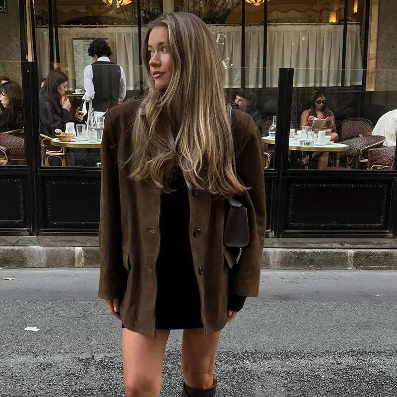 Kvinnelig Blazer Jakke Kuttet Passform Langermet 3