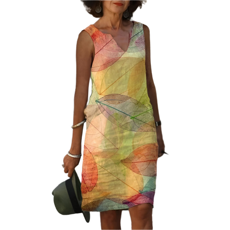 Kvinnenes Kjole med Bladtrykk og Uten Ermer 0