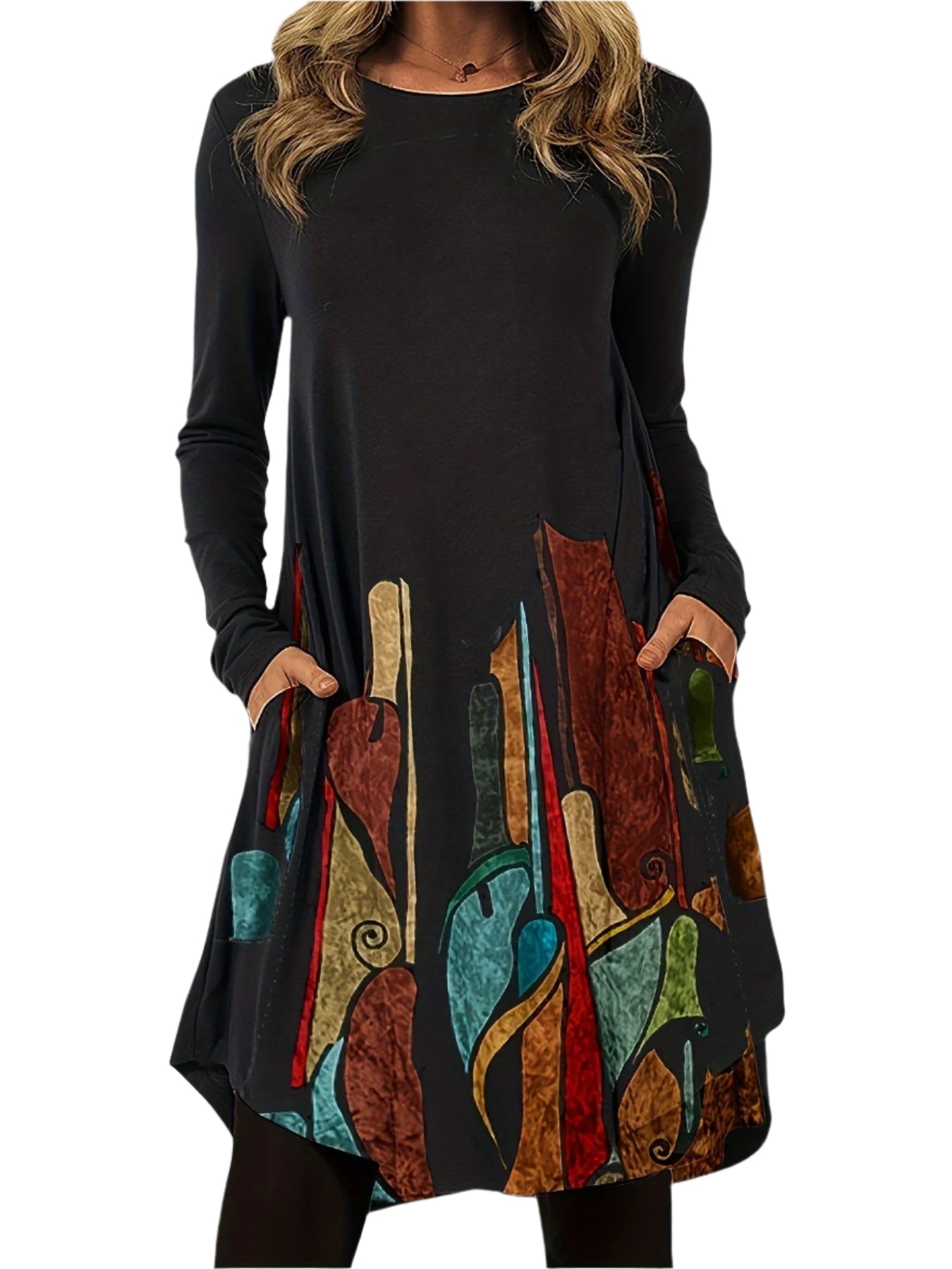 Kvinnenes Midi Kjole Kunstneriske Mønstre Mykt Stoff 0