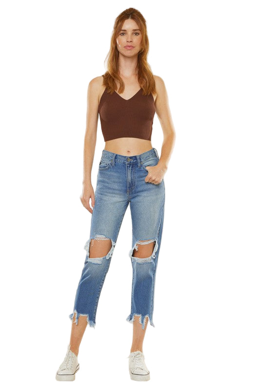 Kvinnens Mamma Fit Jeans Høy Midje Denim 0