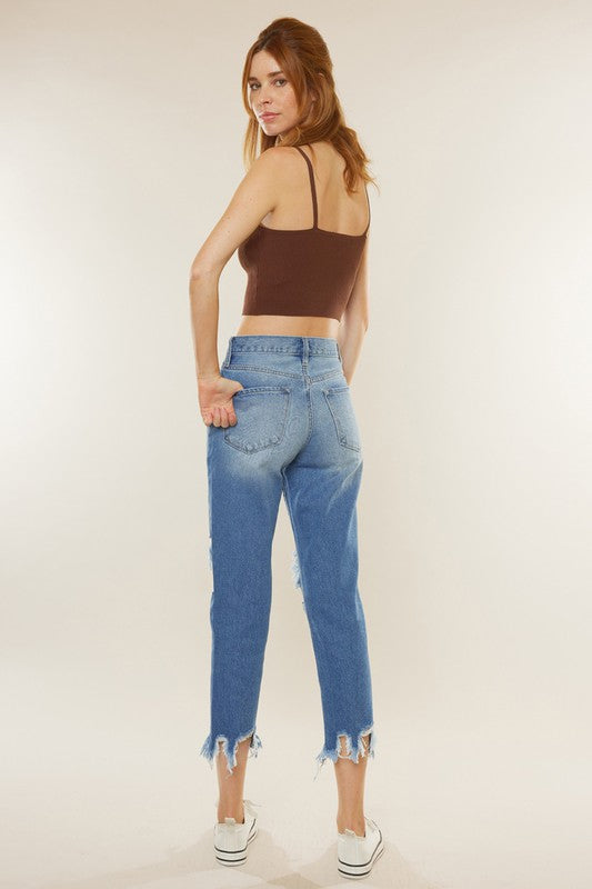 Kvinnens Mamma Fit Jeans Høy Midje Denim 2