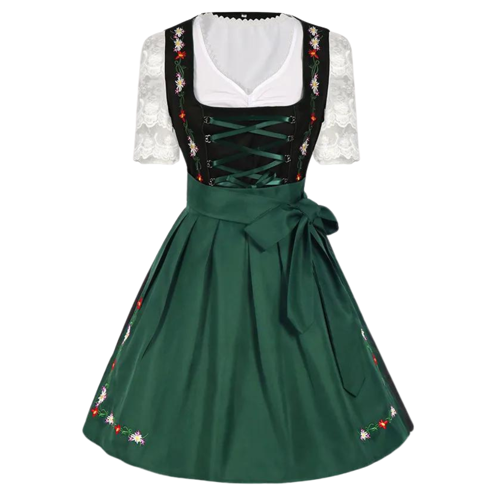 Kvinnens Tradisjonelle Oktoberfest Kjole med Blomsterbroderi og Blondeærmer 0