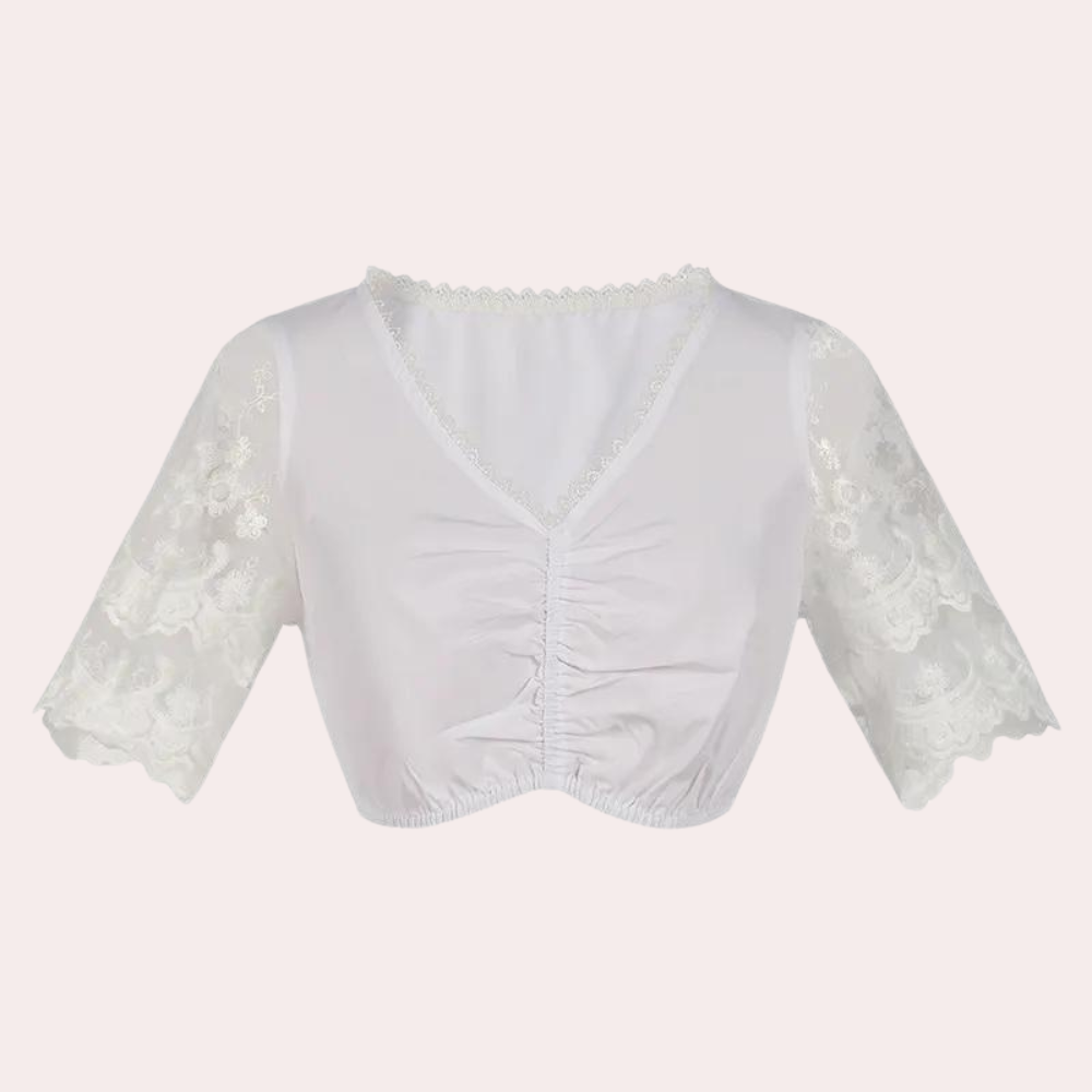 Kvinnens Tradisjonelle Oktoberfest Kjole med Blomsterbroderi og Blondeærmer 2