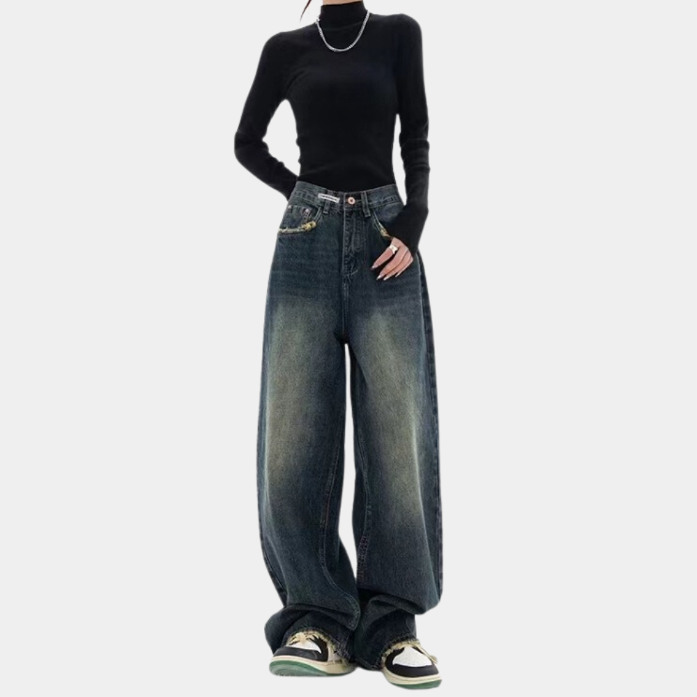 Kvinners Baggy Jeans med Justerbar Talje 0