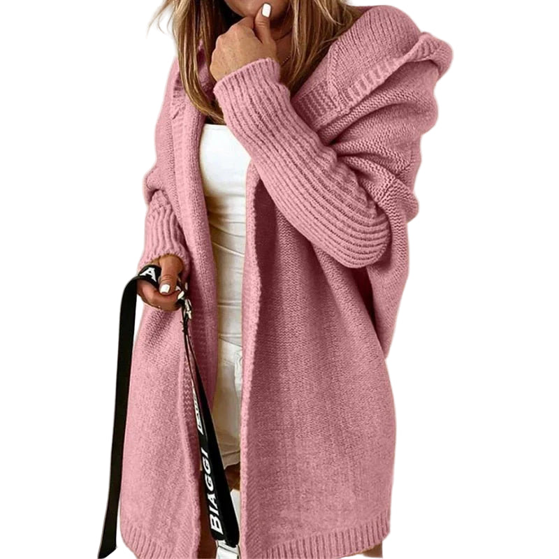 Kvinners Cardigan Ullstrikket Oversized Med Hette Åpen Front 0