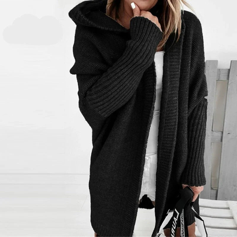 Kvinners Cardigan Ullstrikket Oversized Med Hette Åpen Front 5