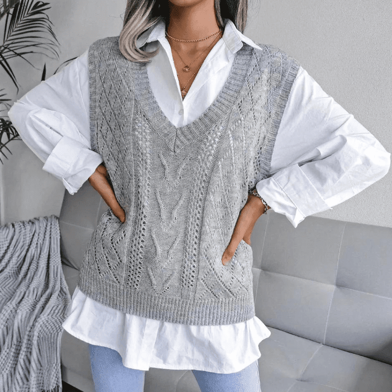 Kvinners Gilet Strikket V-hals 1