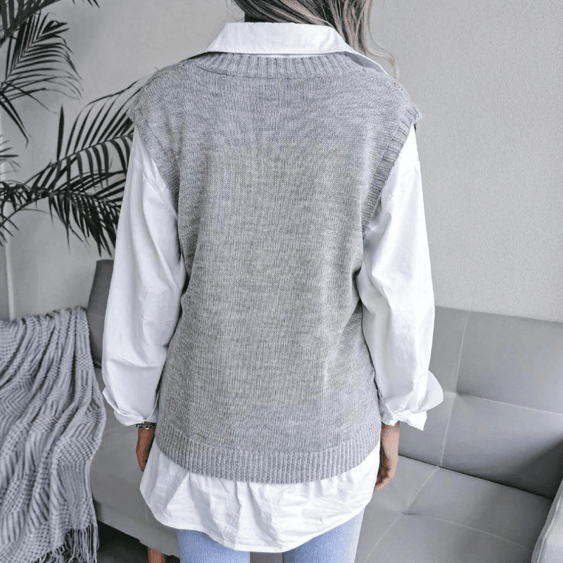 Kvinners Gilet Strikket V-hals 2