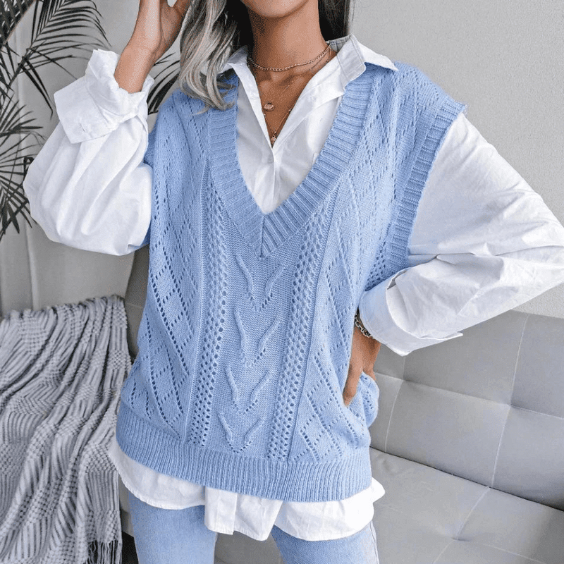 Kvinners Gilet Strikket V-hals 4