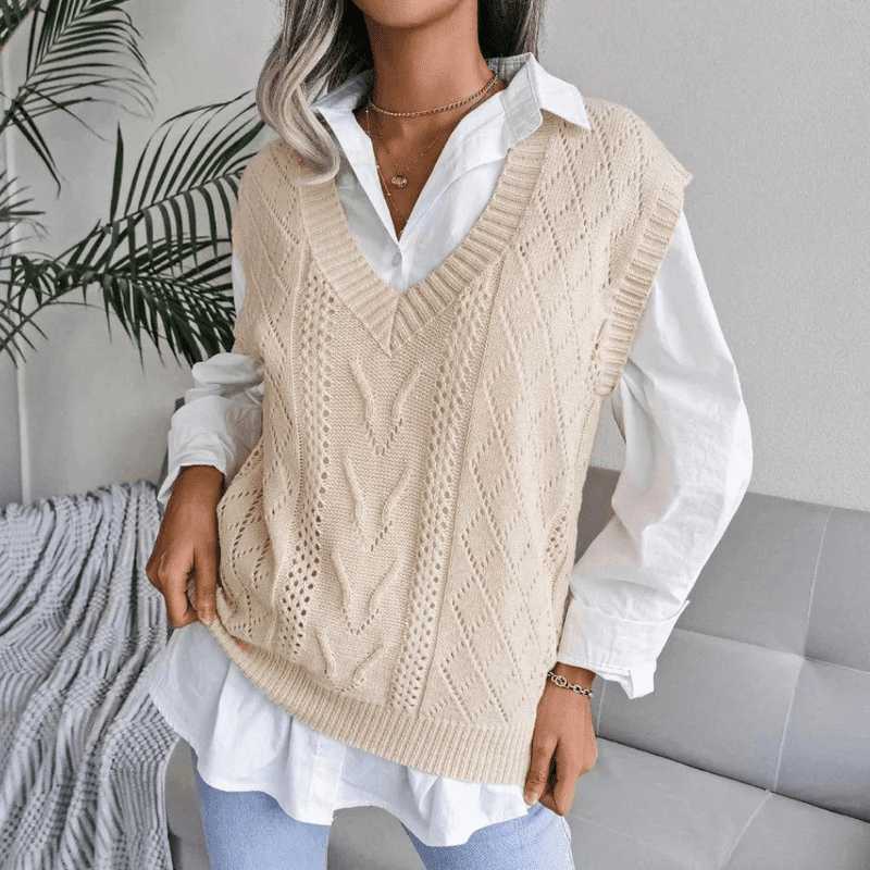 Kvinners Gilet Strikket V-hals 5