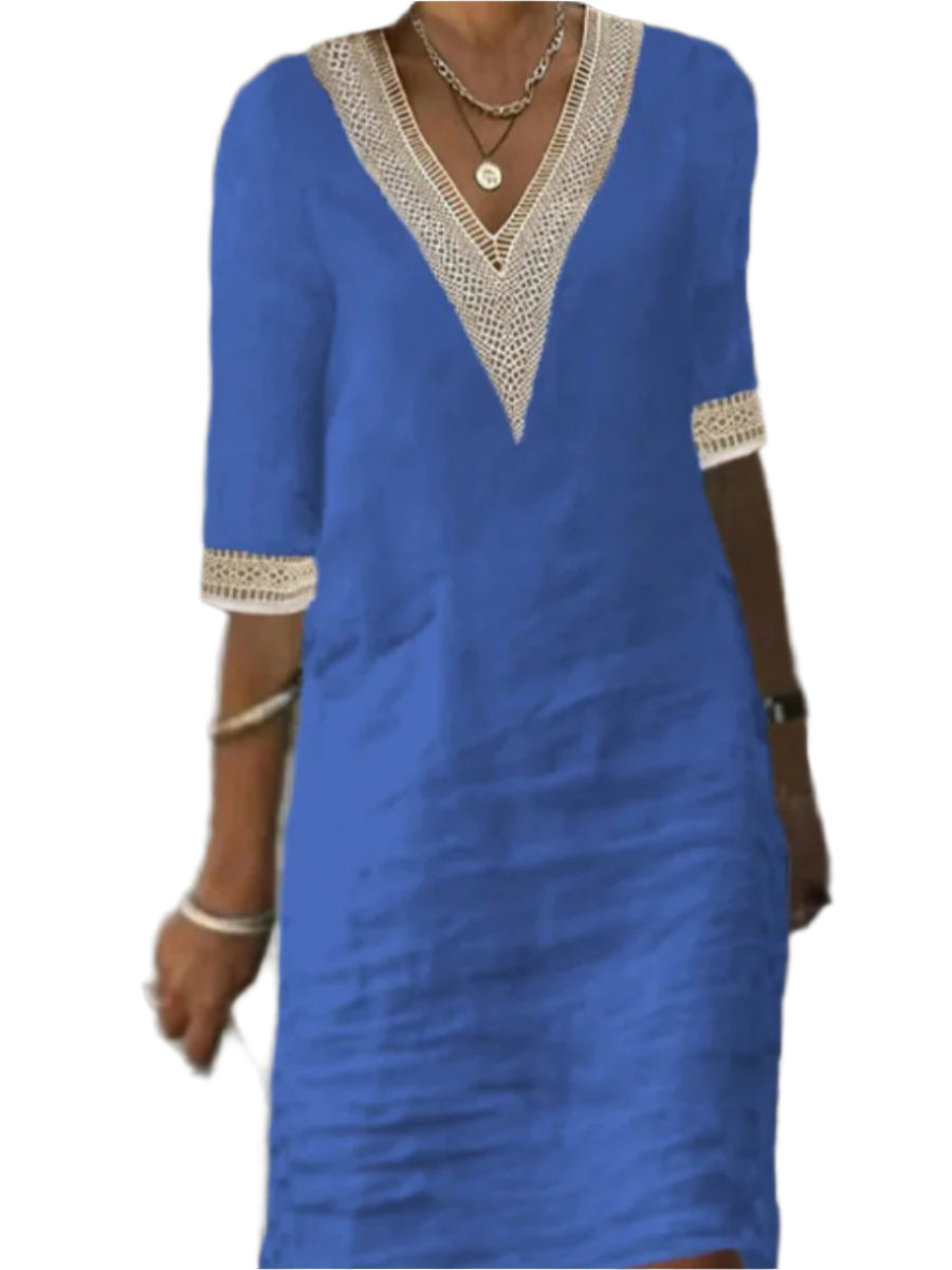 Kvinners Kjole V-hals Blondertrim Polyester Elastan 0