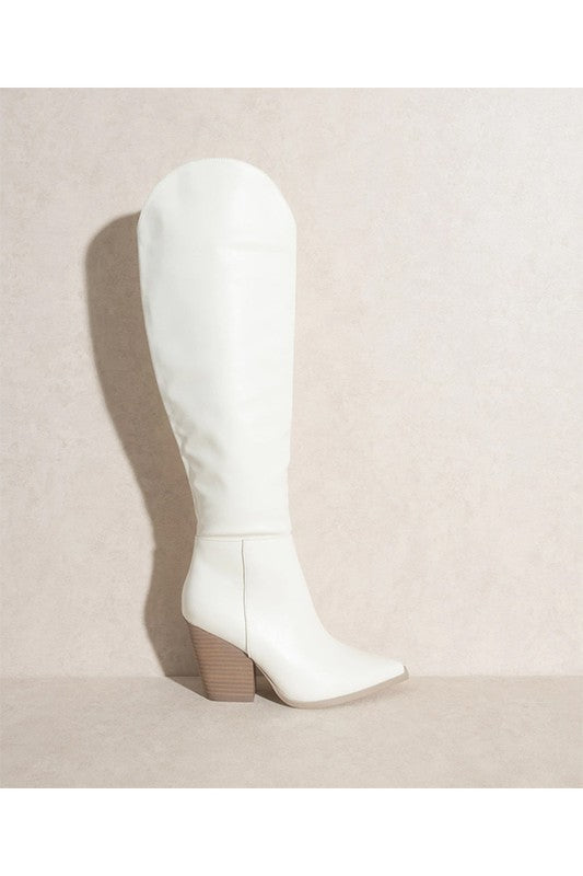 Kvinners Knehøye Cowboy Støvler i Hvit 1