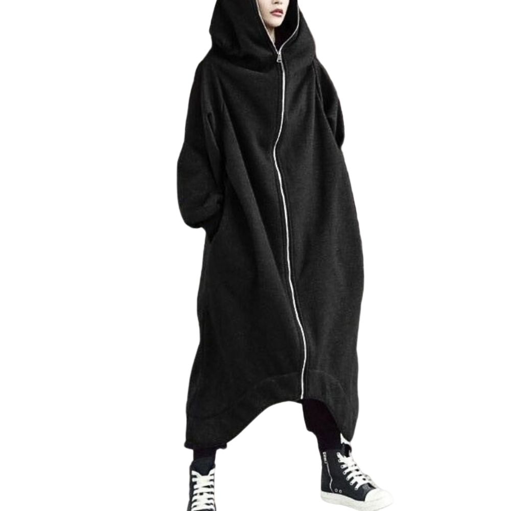 Kvinners Maxi Hættetrøyejakke Løs Design med Hette 0
